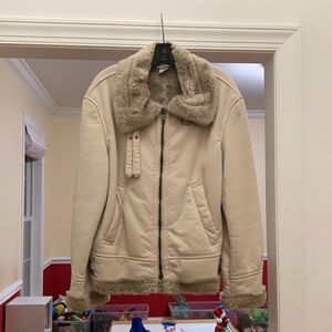 Armani Exchange beige suede jacket with faux fur